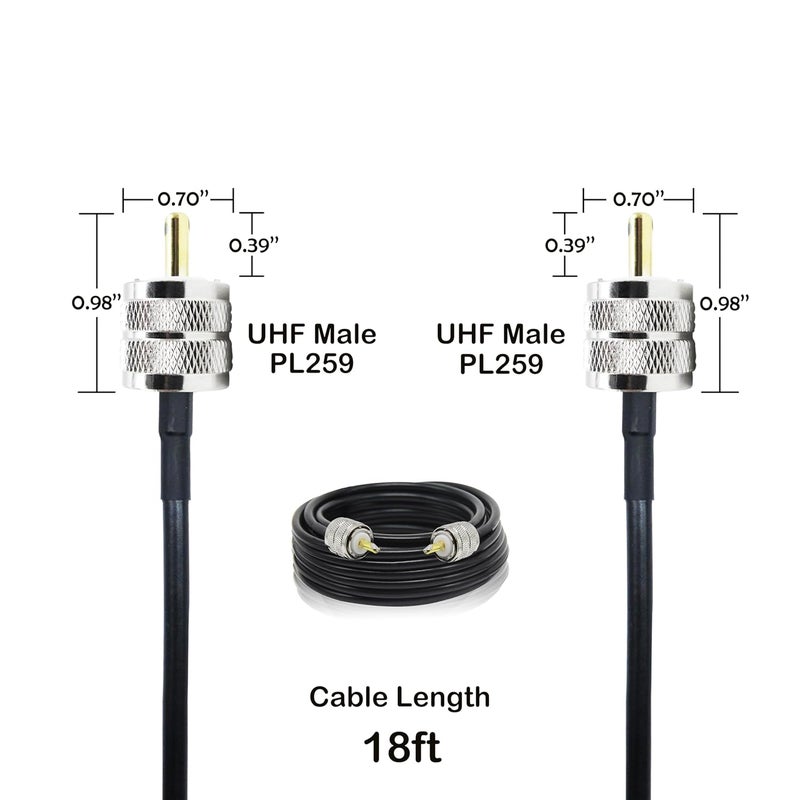 Rydocyee CB Coax Cable 18 Feet Solid Copper, UHF Male PL-259 to UHF Male PL-259 Low Loss, RG58 Coaxial Cable 50 Ohm Coax for CB Radio, Ham Radio, SWR Meter, Police Scanner, Antenna Tuner (18FT) - Image 4